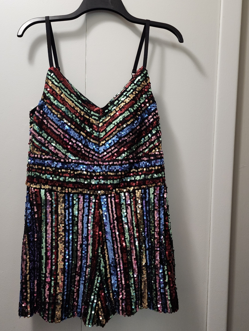 NWOT SEQUIN ROMPER by Lily Rose Multicolor, Adjustable Straps & Back Zipper